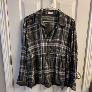 Gray and white plaid babydoll shirt
